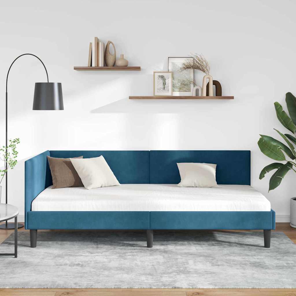 Eckbettgestell mit Kopfteil Blau 90 cm x 200 cm Samt
