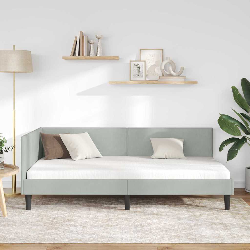 Eckbettgestell mit Kopfteil Hellgrau 90 cm x 200 cm Samt
