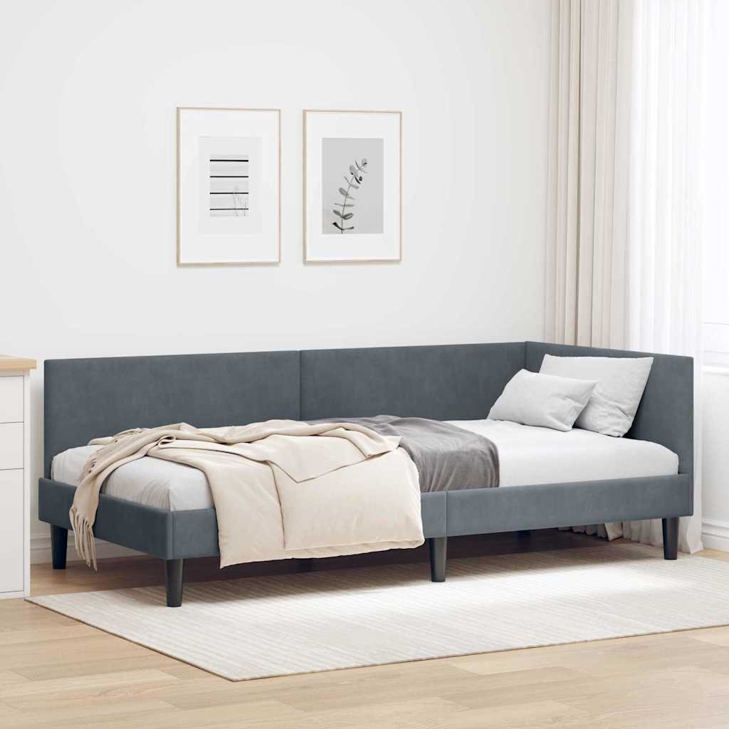 Eckbettgestell mit Kopfteil Dunkelgrau 90 cm x 200 cm Samt