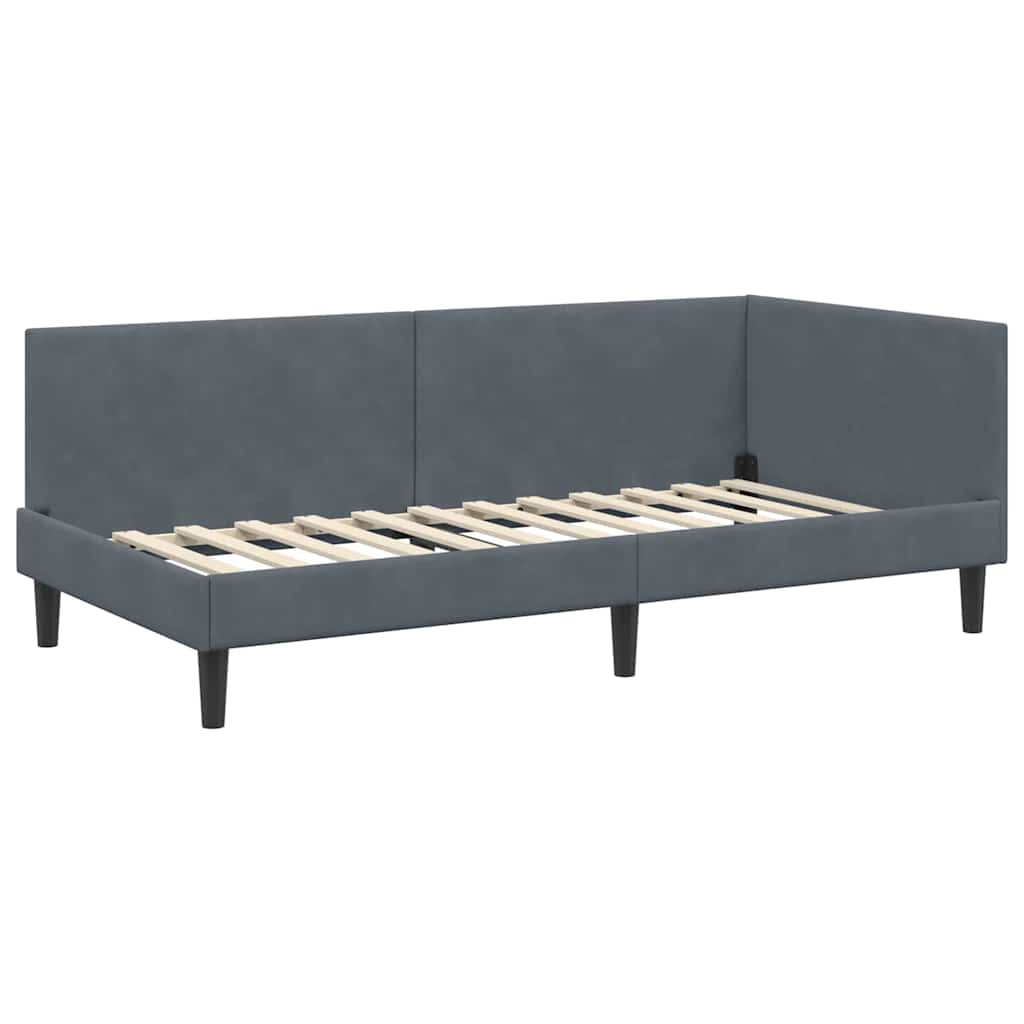 Eckbettgestell mit Kopfteil Dunkelgrau 90 cm x 200 cm Samt