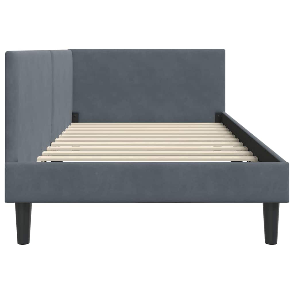 Eckbettgestell mit Kopfteil Dunkelgrau 90 cm x 200 cm Samt