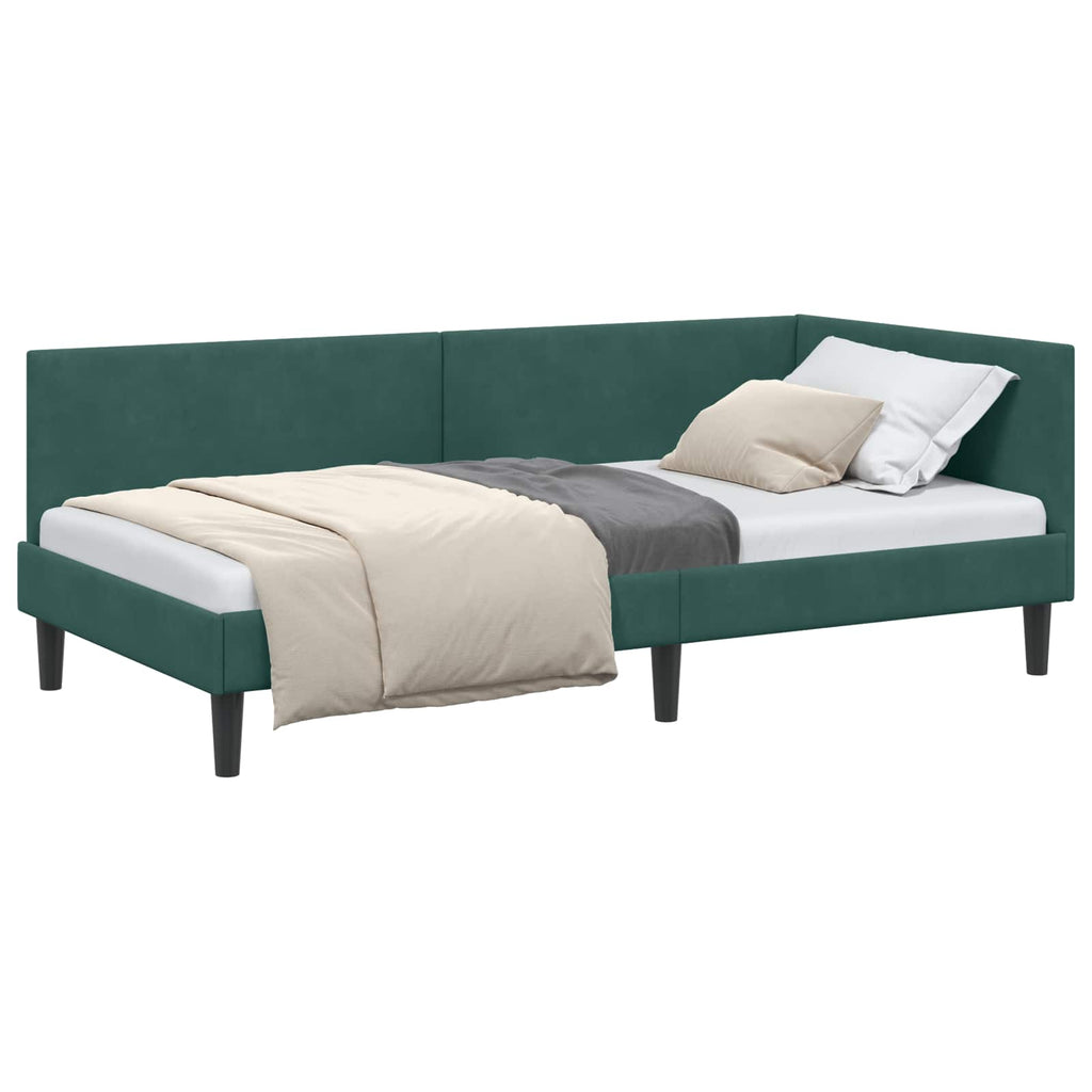 Eckbettgestell mit Kopfteil Dunkelgrün 90 cm x 200 cm Samt