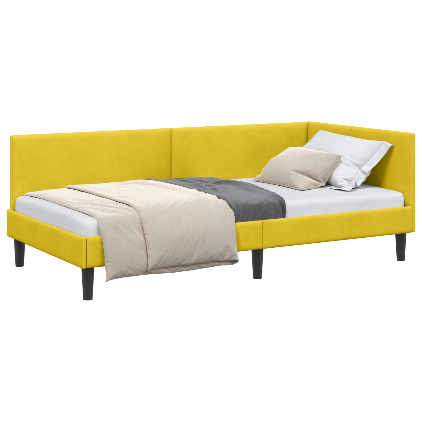 Eckbettgestell mit Kopfteil Gelb 90 cm x 200 cm Samt