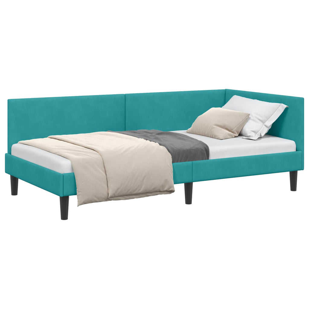 Eckbettgestell mit Kopfteil Türkis 90 cm x 200 cm Samt
