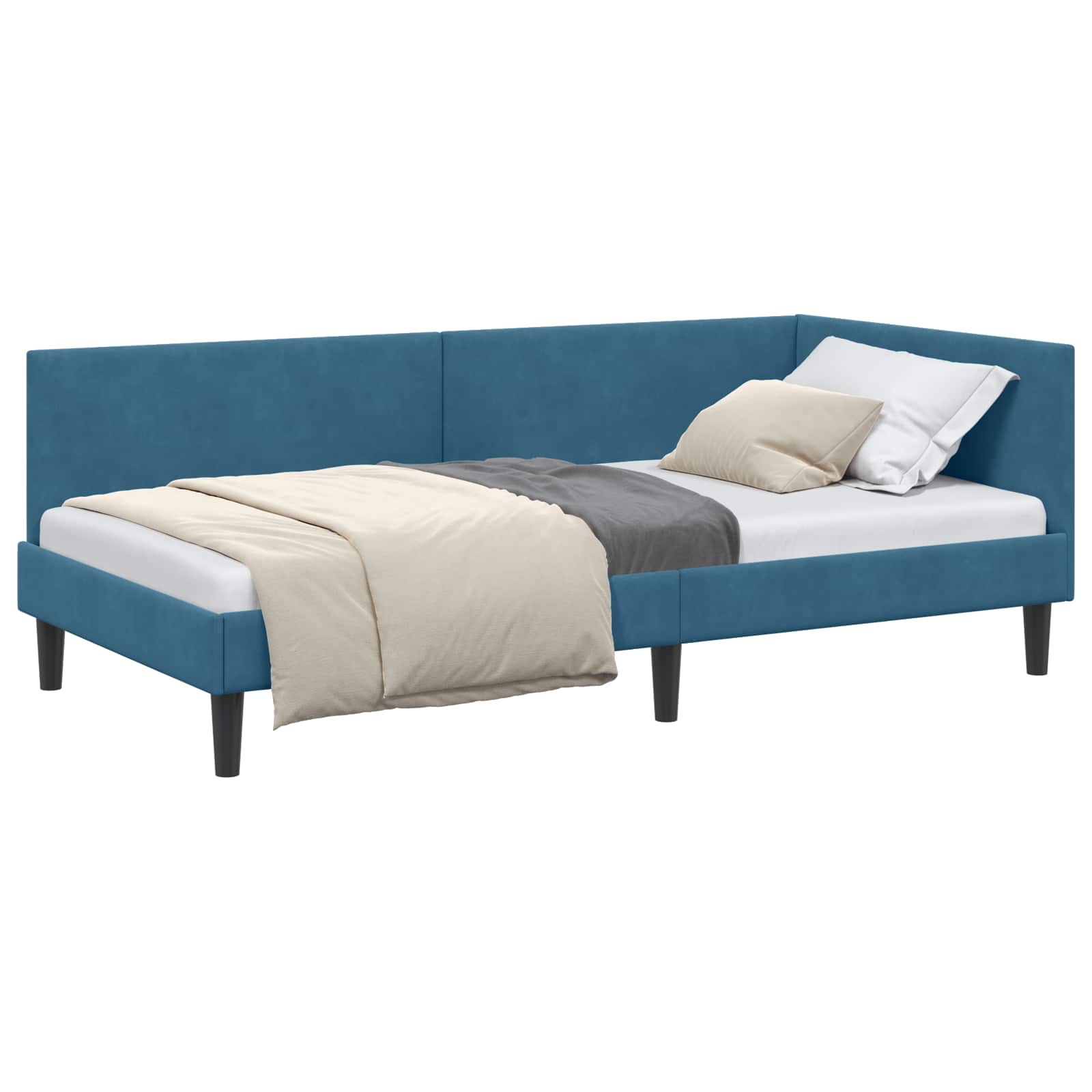 Eckbettgestell mit Kopfteil Blau 100 cm x 200 cm Samt