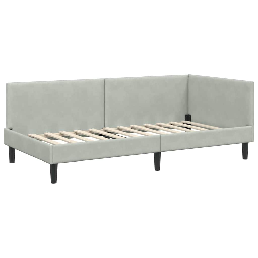 Eckbettgestell mit Kopfteil Hellgrau 100 cm x 200 cm Samt