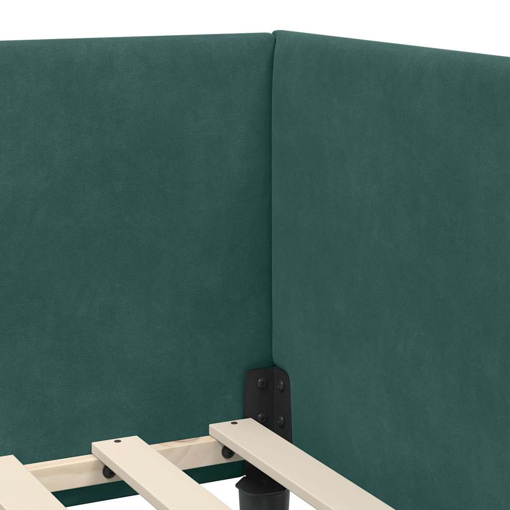 Eckbettgestell mit Kopfteil Dunkelgrün 100 cm x 200 cm Samt