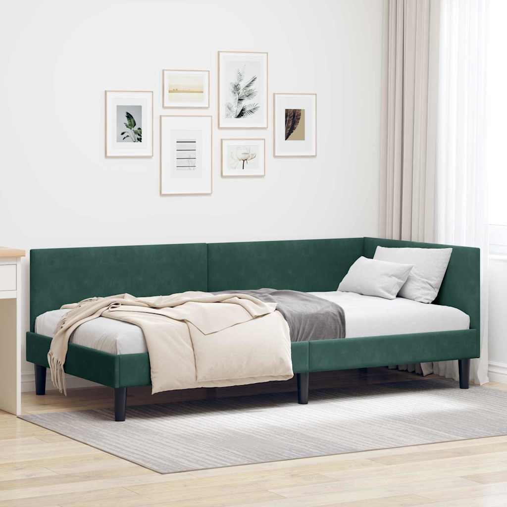 Eckbettgestell mit Kopfteil Dunkelgrün 100 cm x 200 cm Samt