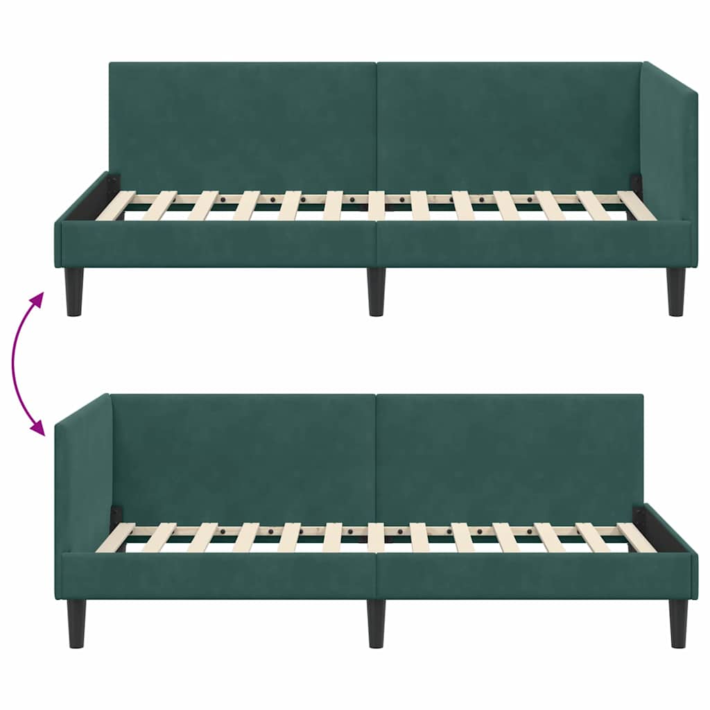 Eckbettgestell mit Kopfteil Dunkelgrün 100 cm x 200 cm Samt