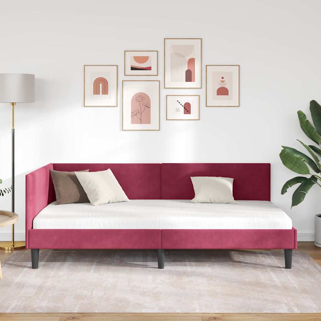 Eckbettgestell mit Kopfteil Weinrot 100 cm x 200 cm Samt