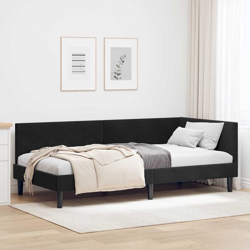 Eckbettgestell mit Kopfteil Schwarz 100 cm x 200 cm Samt