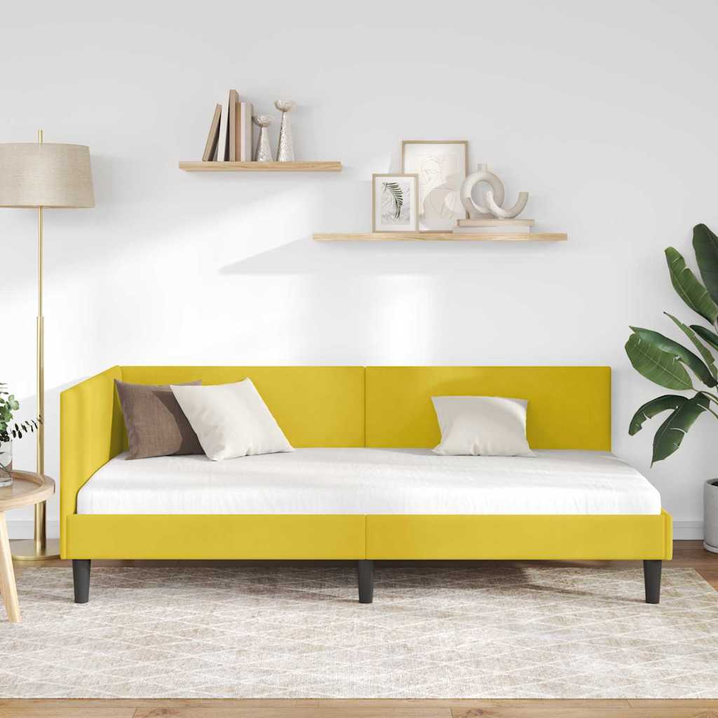 Eckbettgestell mit Kopfteil Gelb 100 cm x 200 cm Samt