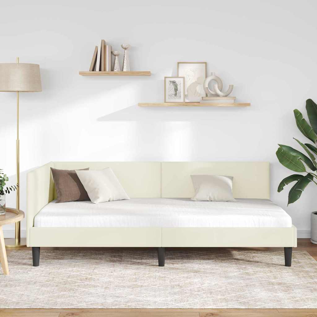 Eckbettgestell mit Kopfteil Creme 100 cm x 200 cm Samt