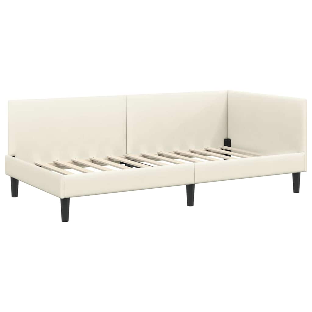 Eckbettgestell mit Kopfteil Creme 100 cm x 200 cm Samt