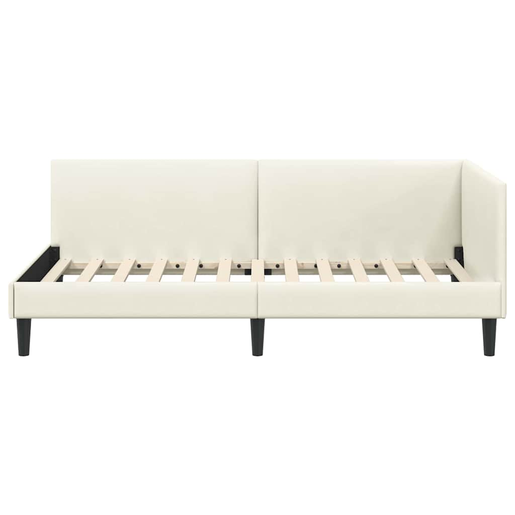 Eckbettgestell mit Kopfteil Creme 100 cm x 200 cm Samt