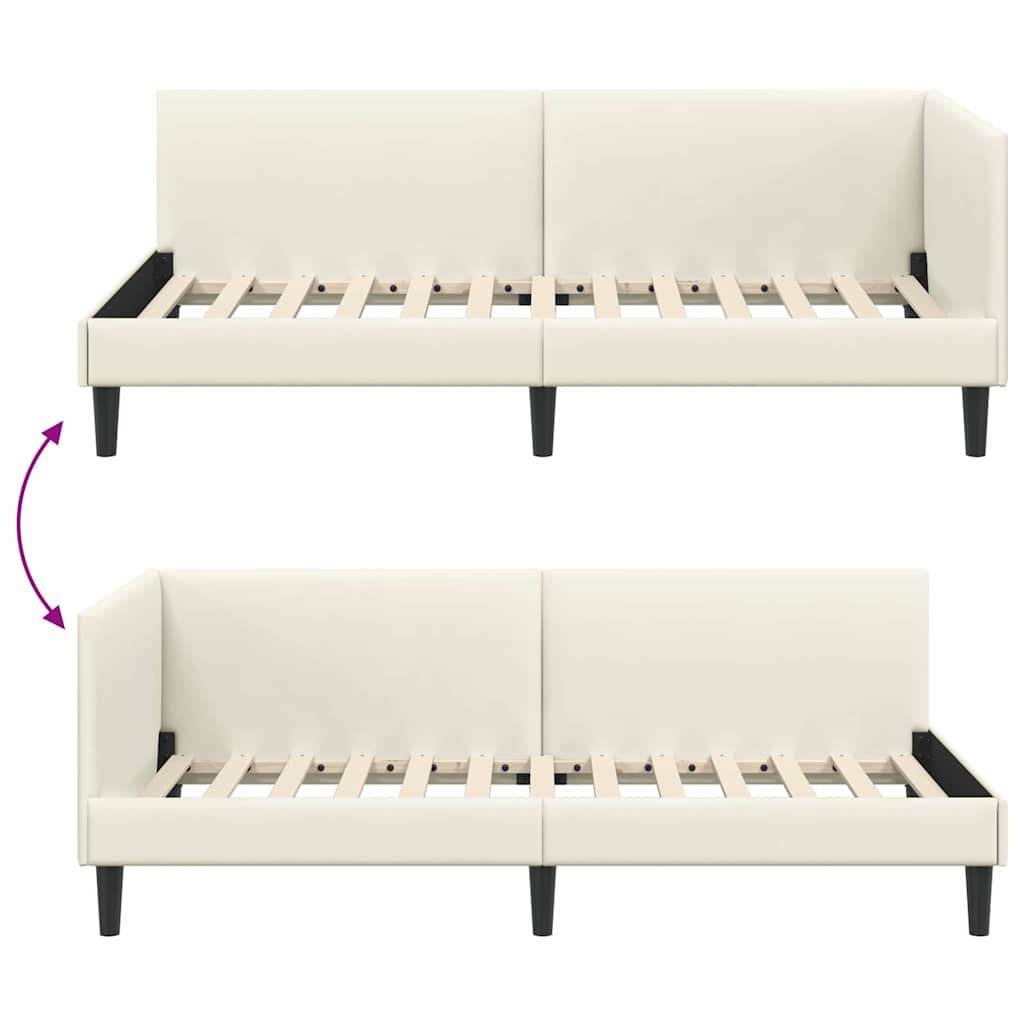 Eckbettgestell mit Kopfteil Creme 100 cm x 200 cm Samt