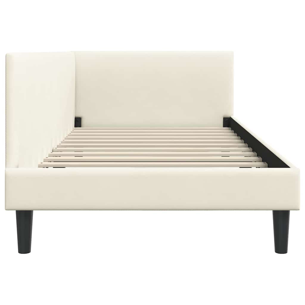 Eckbettgestell mit Kopfteil Creme 100 cm x 200 cm Samt