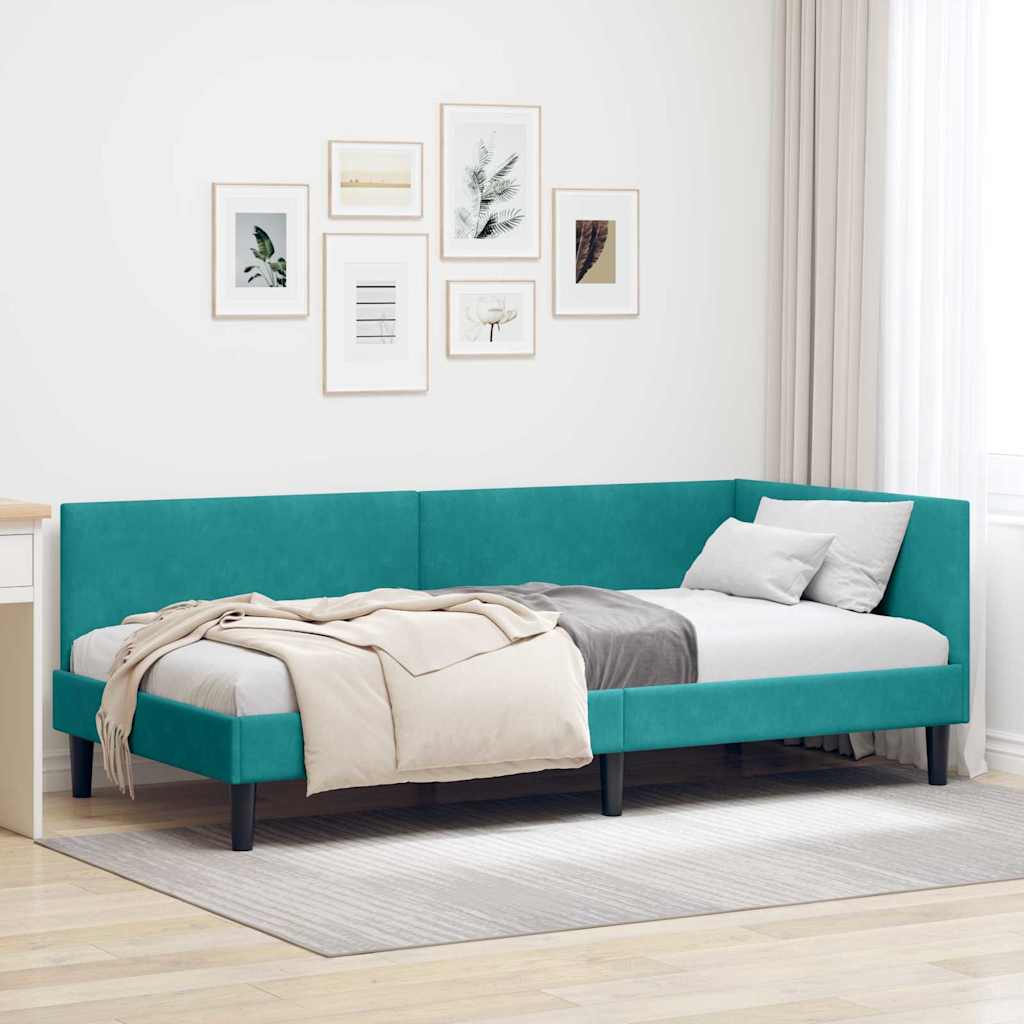 Eckbettgestell mit Kopfteil Türkis 100 cm x 200 cm Samt