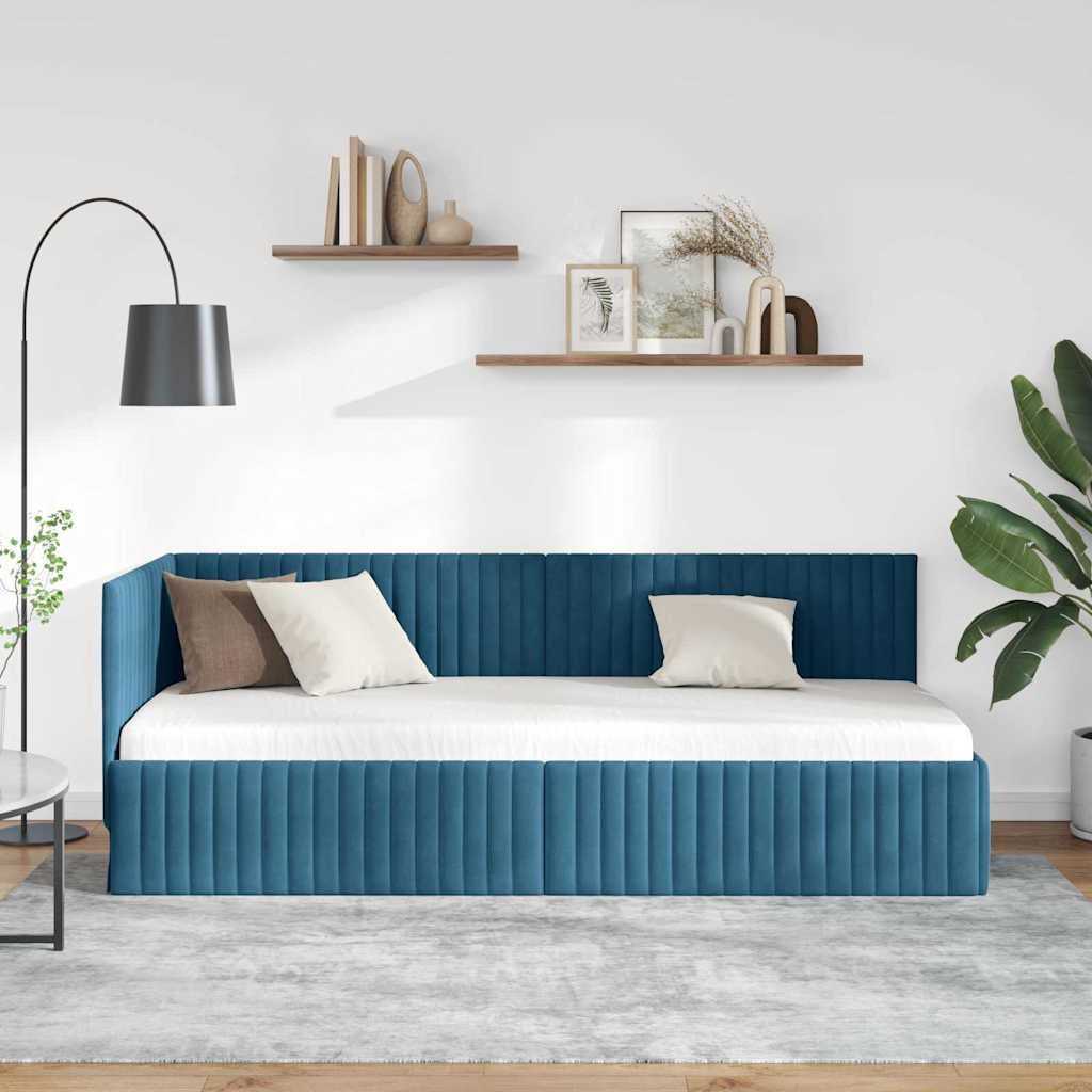 Eckbettgestell mit Kopfteil Blau 80 cm x 200 cm Samt
