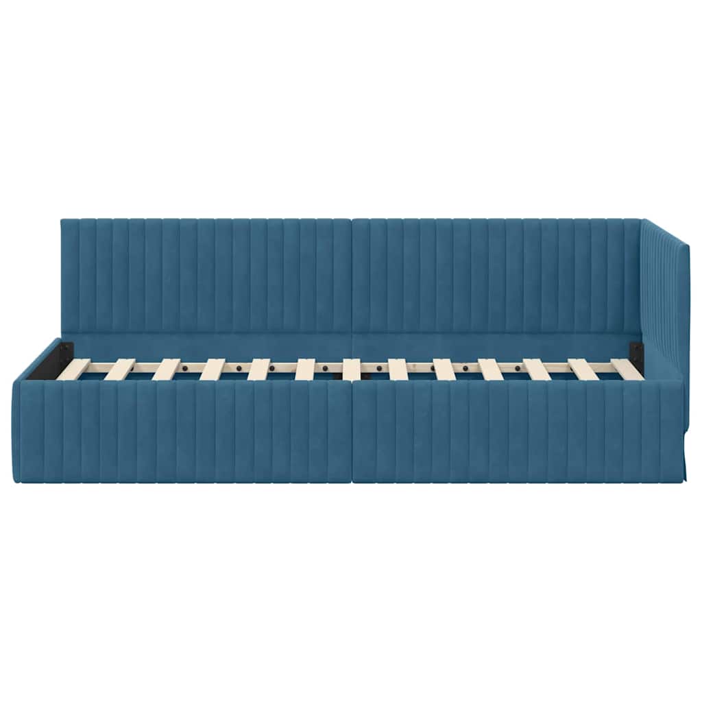 Eckbettgestell mit Kopfteil Blau 80 cm x 200 cm Samt