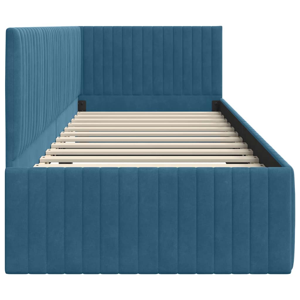 Eckbettgestell mit Kopfteil Blau 80 cm x 200 cm Samt
