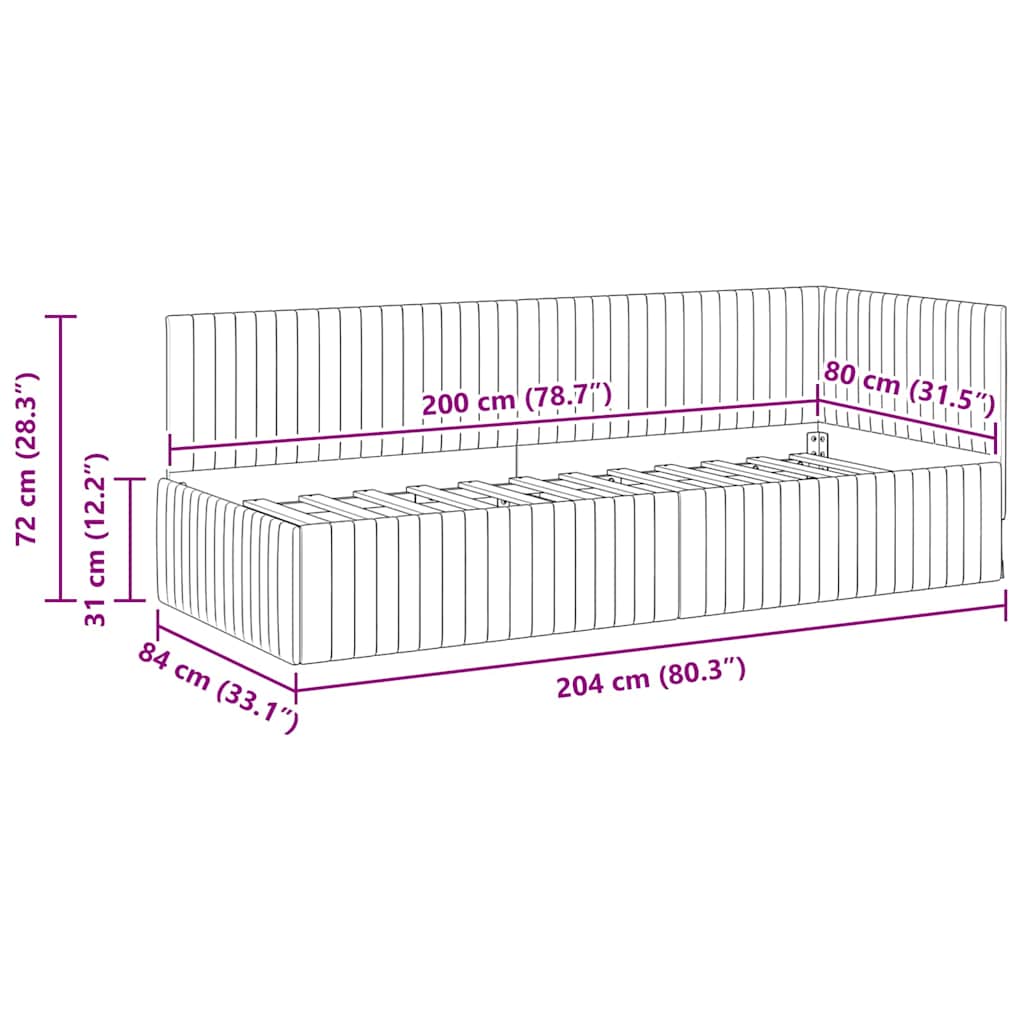 Eckbettgestell mit Kopfteil Blau 80 cm x 200 cm Samt