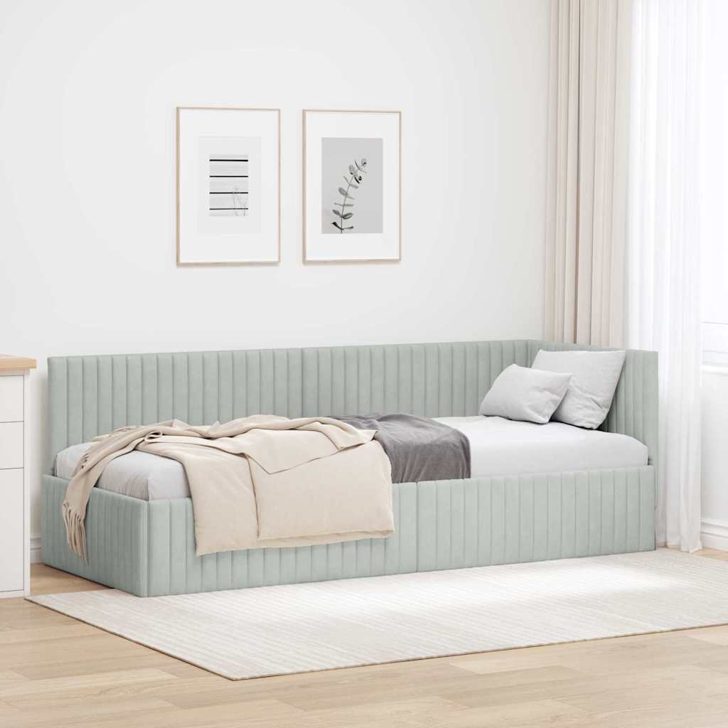 Eckbettgestell mit Kopfteil Hellgrau 80 cm x 200 cm Samt