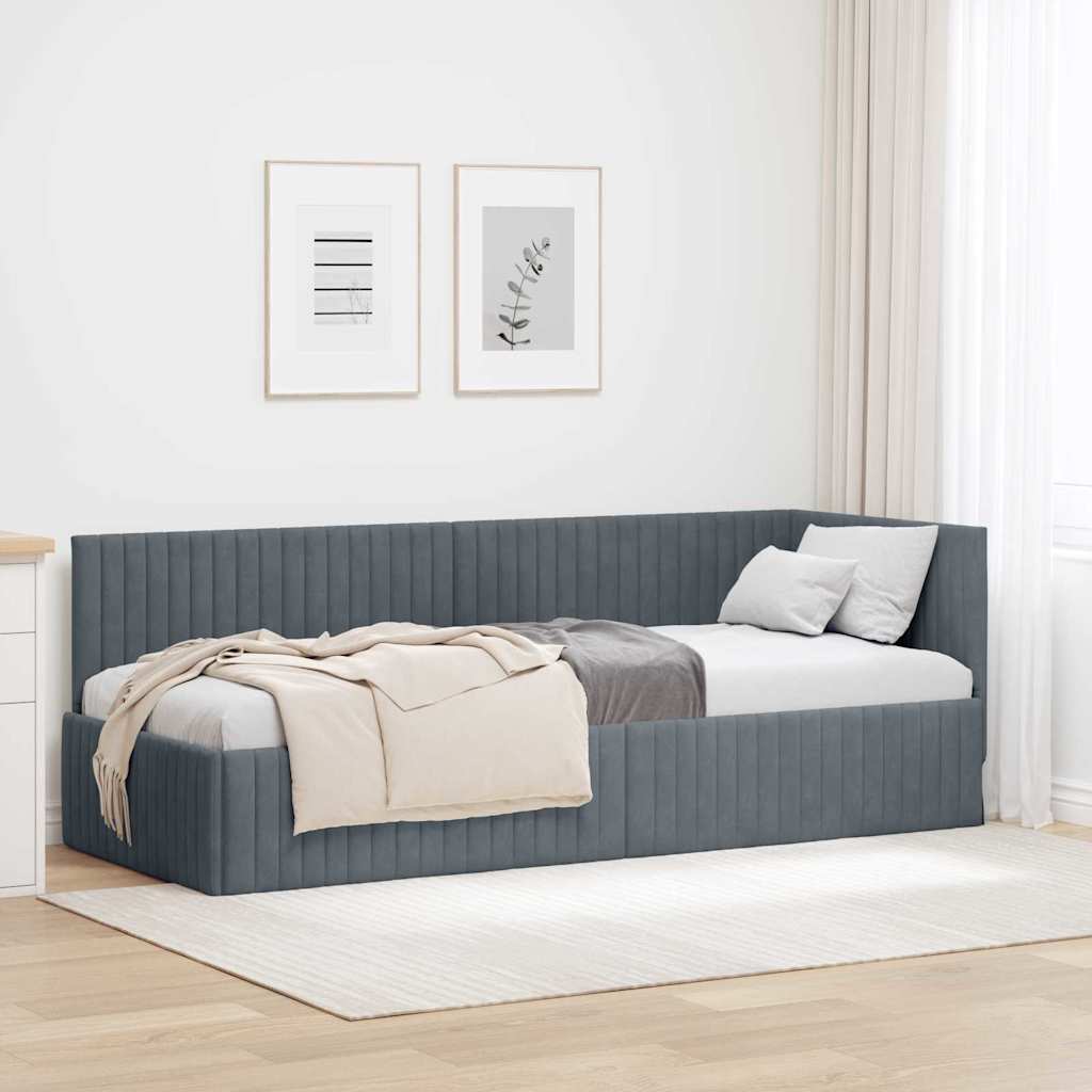 Eckbettgestell mit Kopfteil Dunkelgrau 80 cm x 200 cm Samt