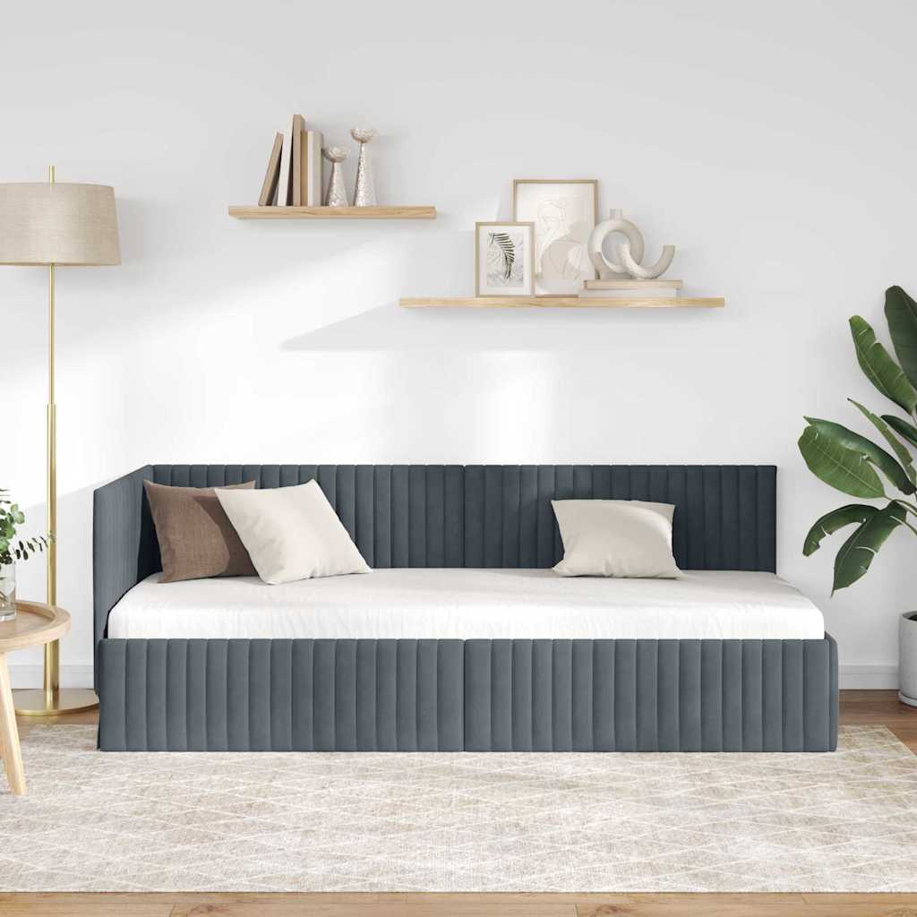 Eckbettgestell mit Kopfteil Dunkelgrau 80 cm x 200 cm Samt