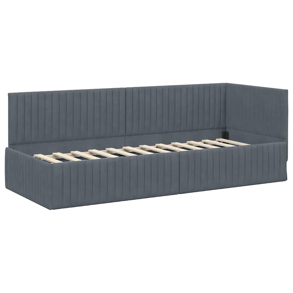 Eckbettgestell mit Kopfteil Dunkelgrau 80 cm x 200 cm Samt