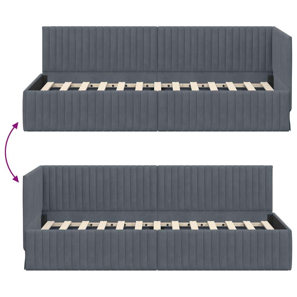Eckbettgestell mit Kopfteil Dunkelgrau 80 cm x 200 cm Samt