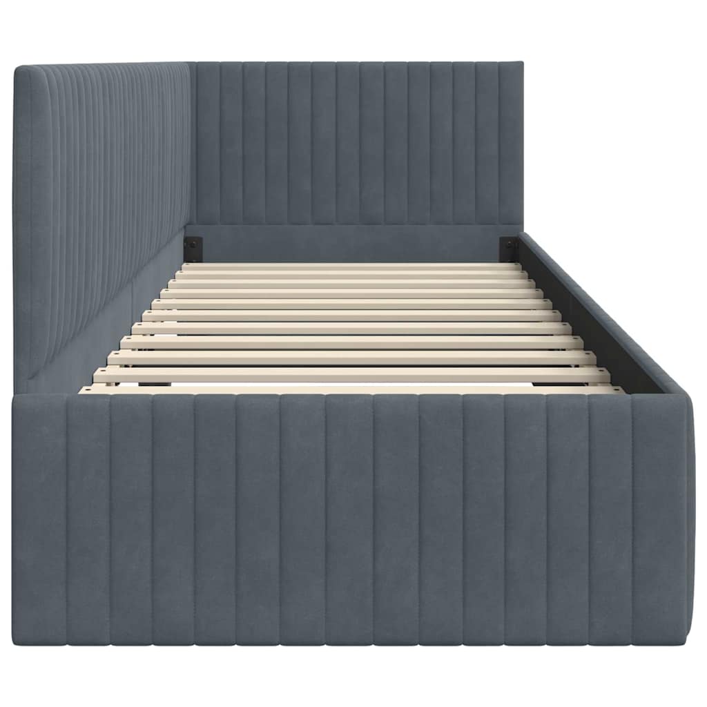 Eckbettgestell mit Kopfteil Dunkelgrau 80 cm x 200 cm Samt