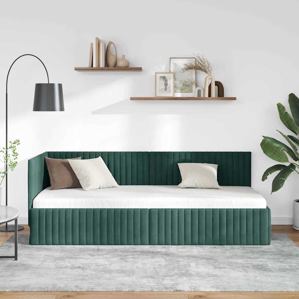 Eckbettgestell mit Kopfteil Dunkelgrün 80 cm x 200 cm Samt
