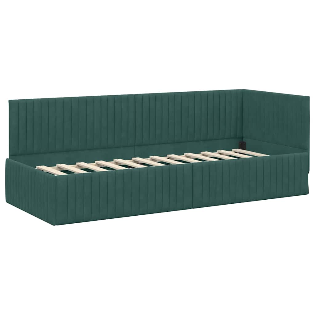 Eckbettgestell mit Kopfteil Dunkelgrün 80 cm x 200 cm Samt