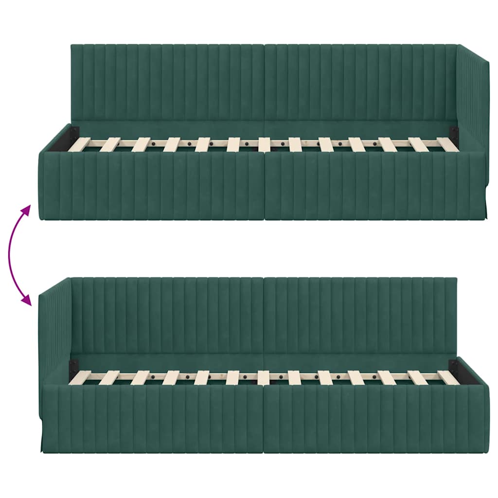 Eckbettgestell mit Kopfteil Dunkelgrün 80 cm x 200 cm Samt
