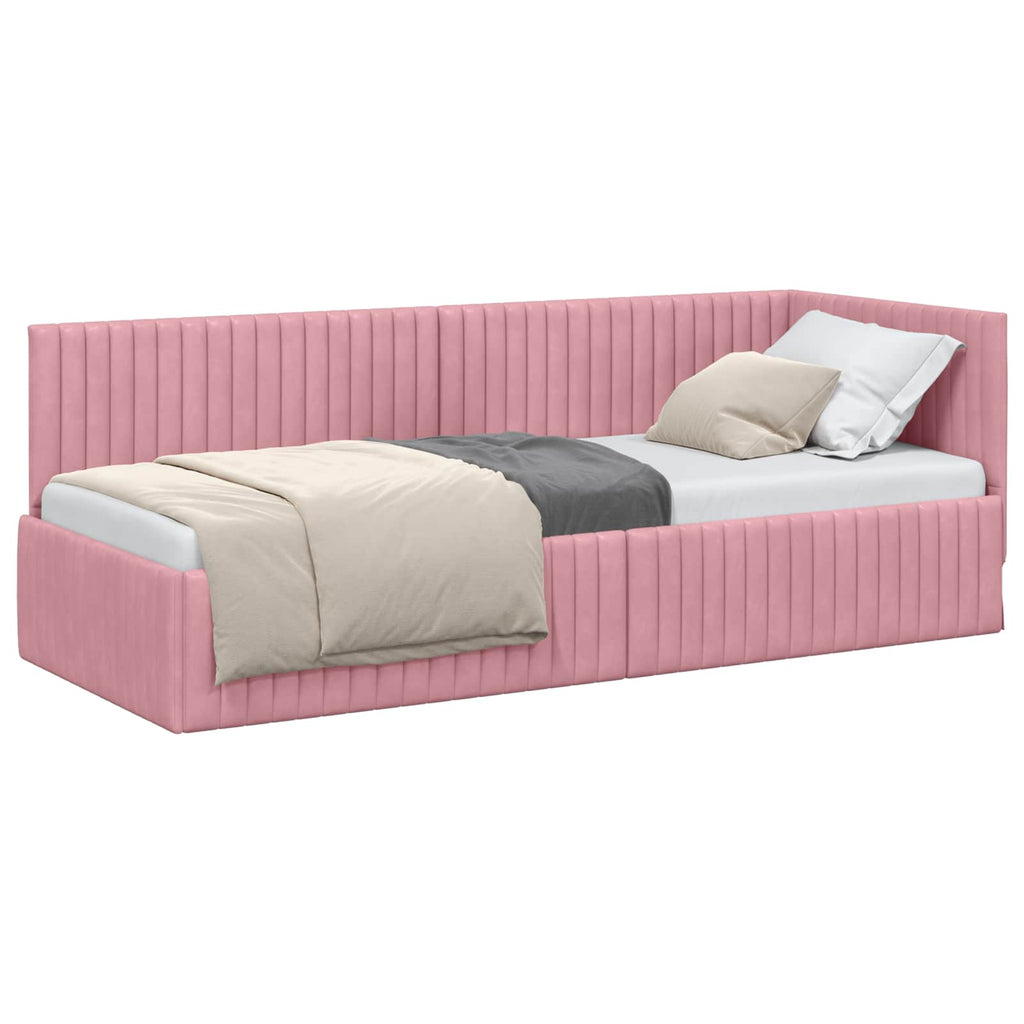 Eckbettgestell mit Kopfteil Rosa 80 cm x 200 cm Samt