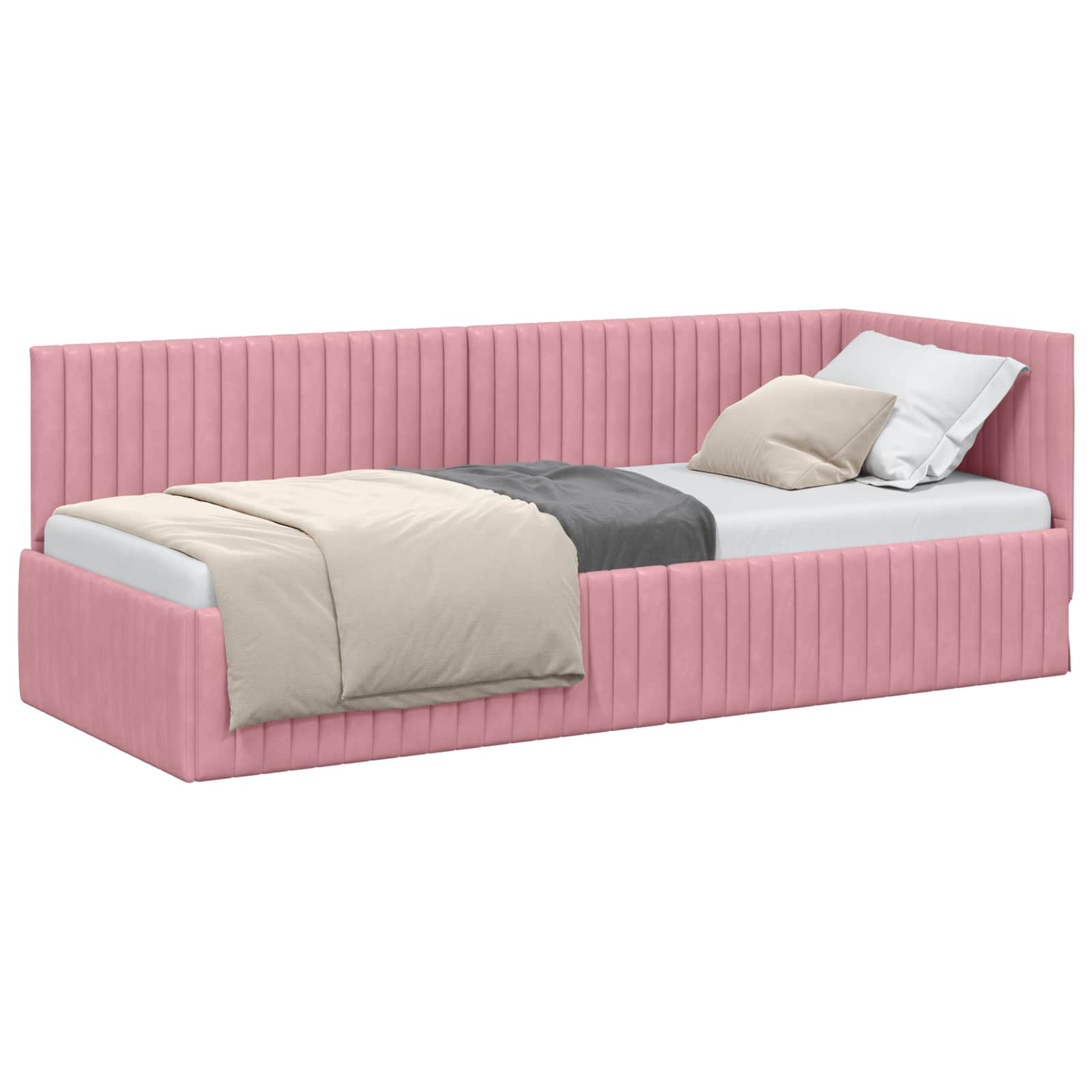 Eckbettgestell mit Kopfteil Rosa 80 cm x 200 cm Samt