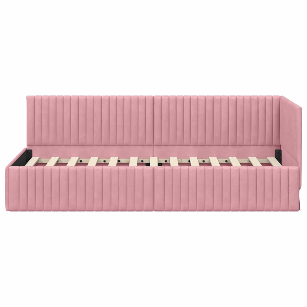 Eckbettgestell mit Kopfteil Rosa 80 cm x 200 cm Samt