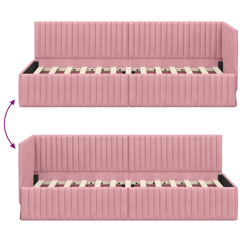Eckbettgestell mit Kopfteil Rosa 80 cm x 200 cm Samt