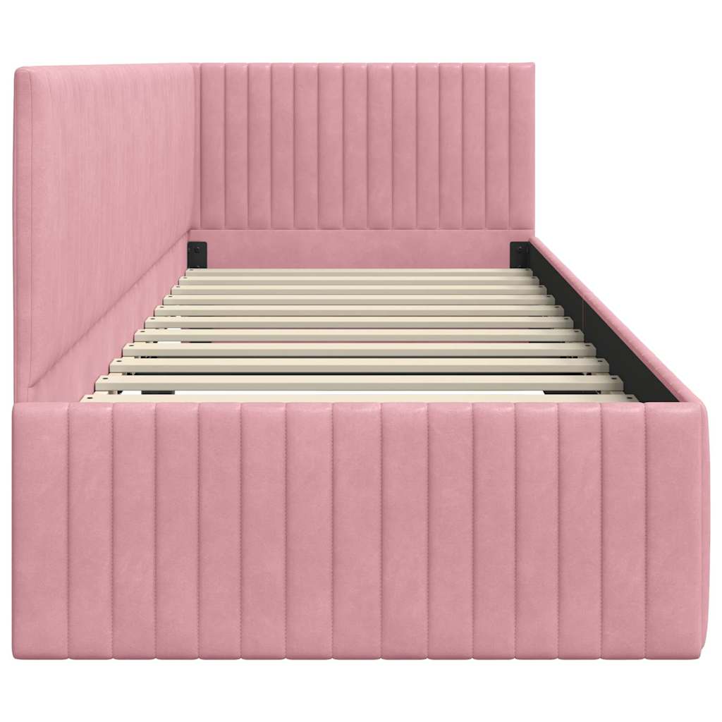 Eckbettgestell mit Kopfteil Rosa 80 cm x 200 cm Samt