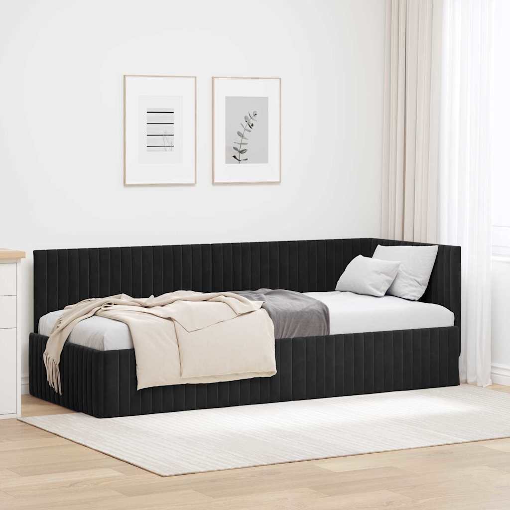 Eckbettgestell mit Kopfteil Schwarz 80 cm x 200 cm Samt