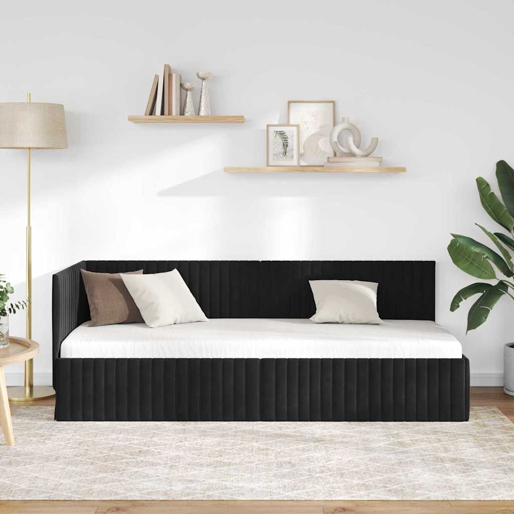 Eckbettgestell mit Kopfteil Schwarz 80 cm x 200 cm Samt