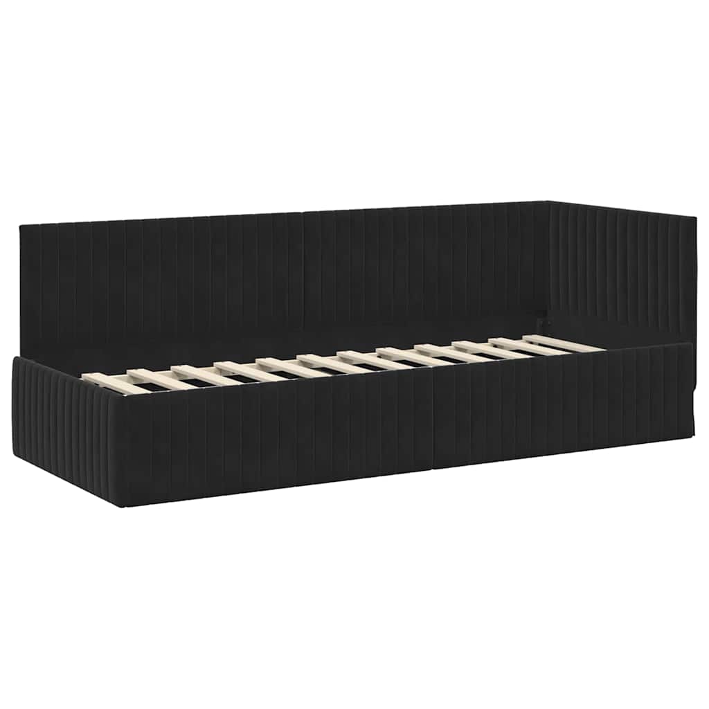 Eckbettgestell mit Kopfteil Schwarz 80 cm x 200 cm Samt