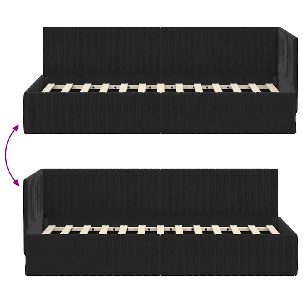 Eckbettgestell mit Kopfteil Schwarz 80 cm x 200 cm Samt