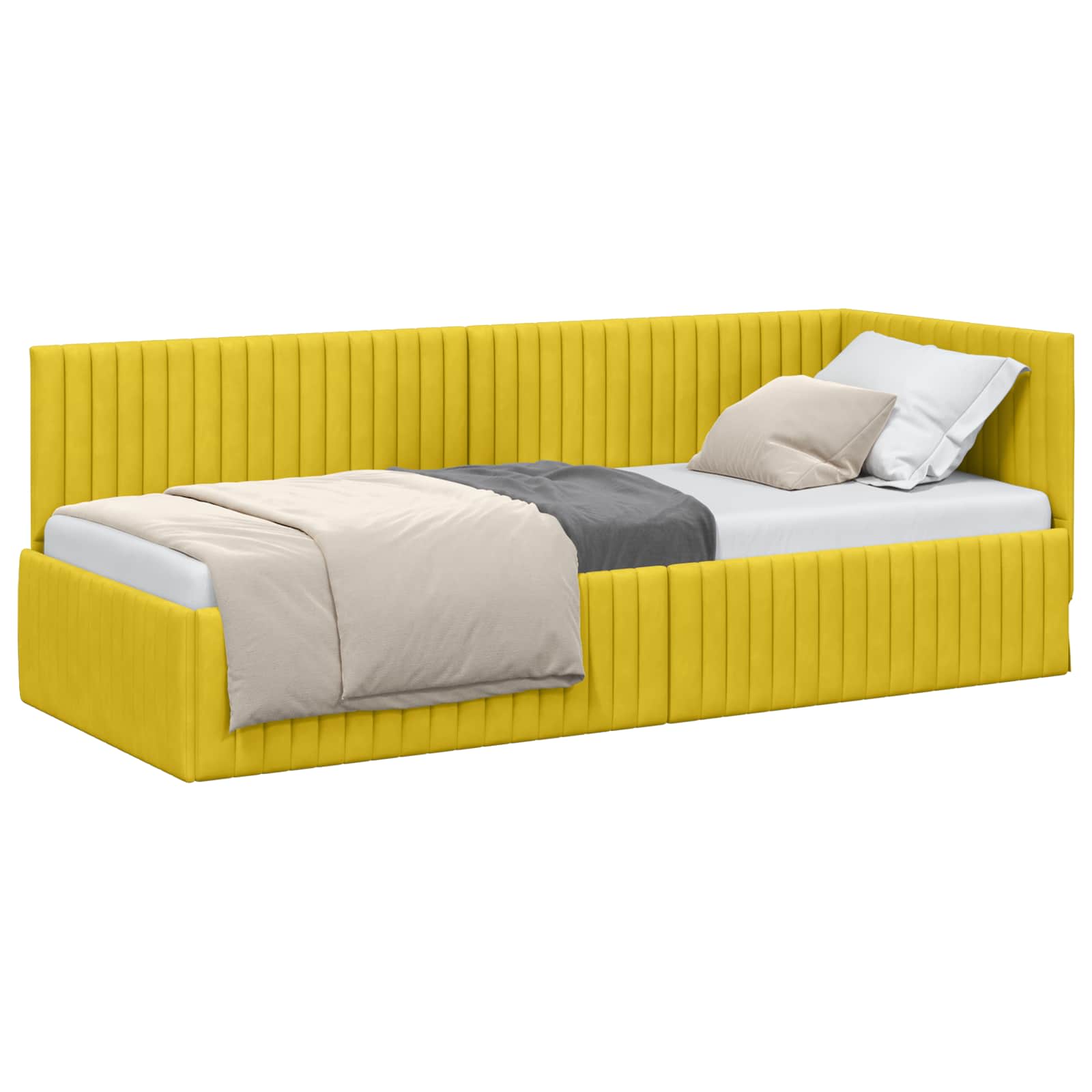 Eckbettgestell mit Kopfteil Gelb 80 cm x 200 cm Samt