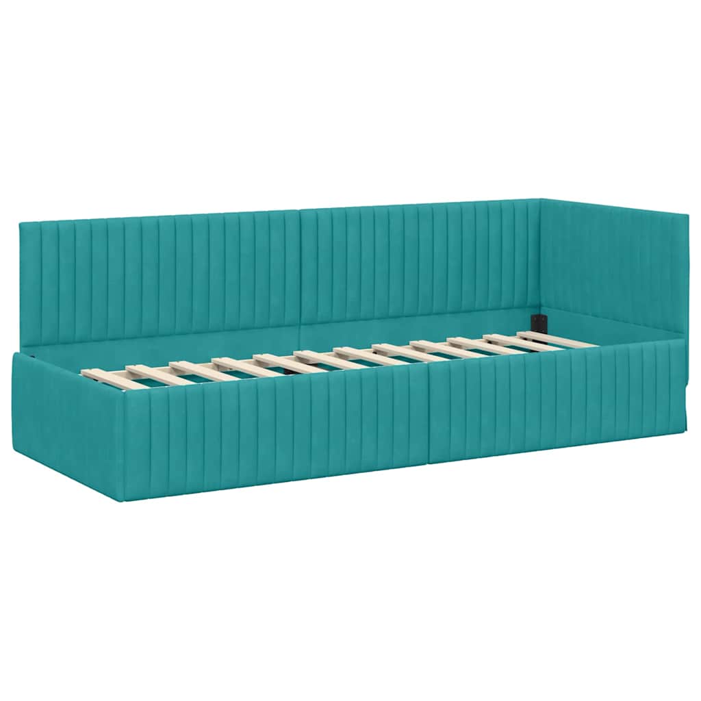 Eckbettgestell mit Kopfteil Türkis 80 cm x 200 cm Samt