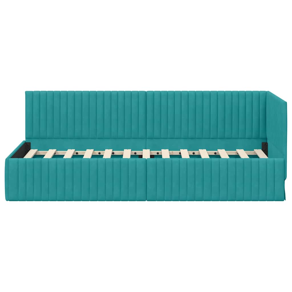 Eckbettgestell mit Kopfteil Türkis 80 cm x 200 cm Samt