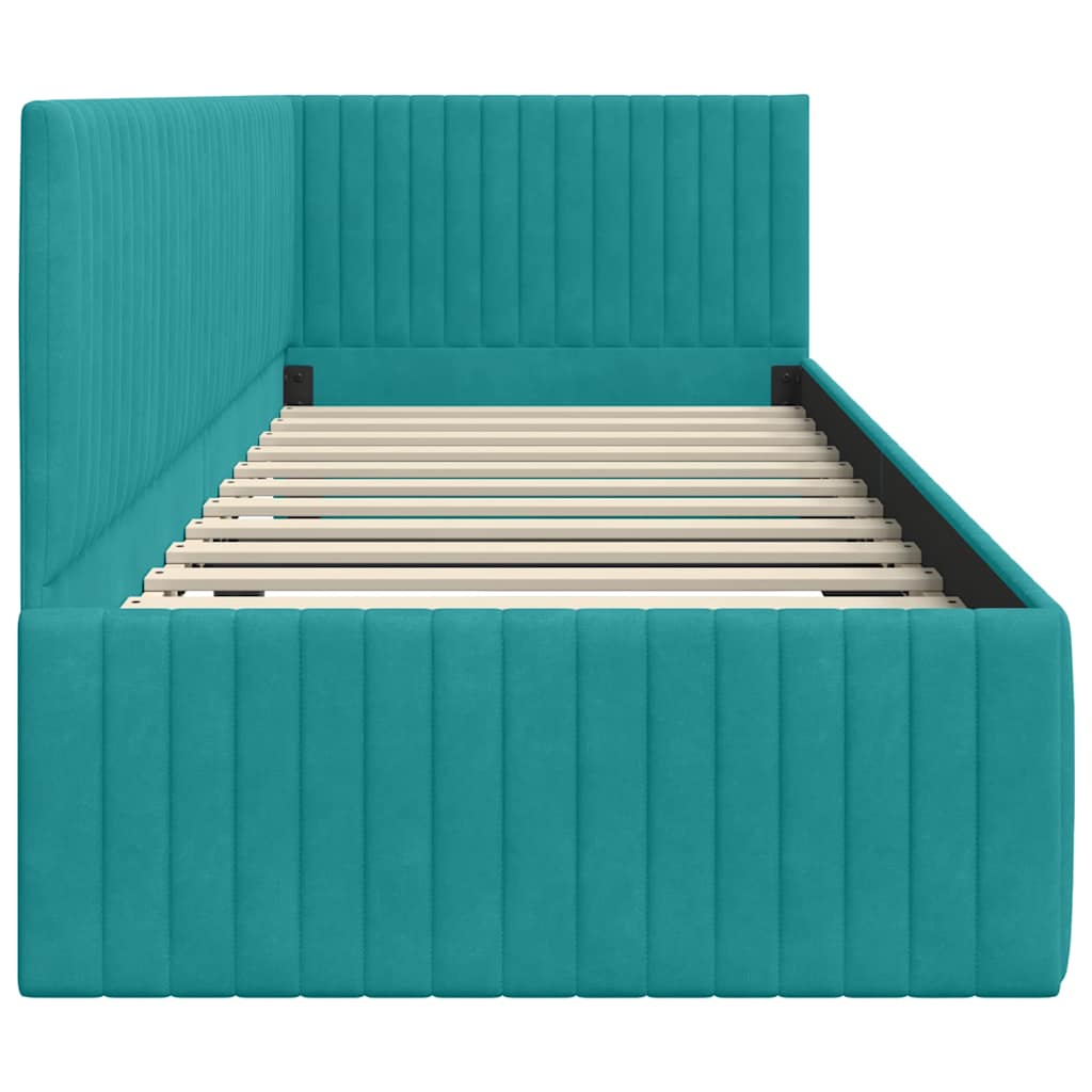 Eckbettgestell mit Kopfteil Türkis 80 cm x 200 cm Samt