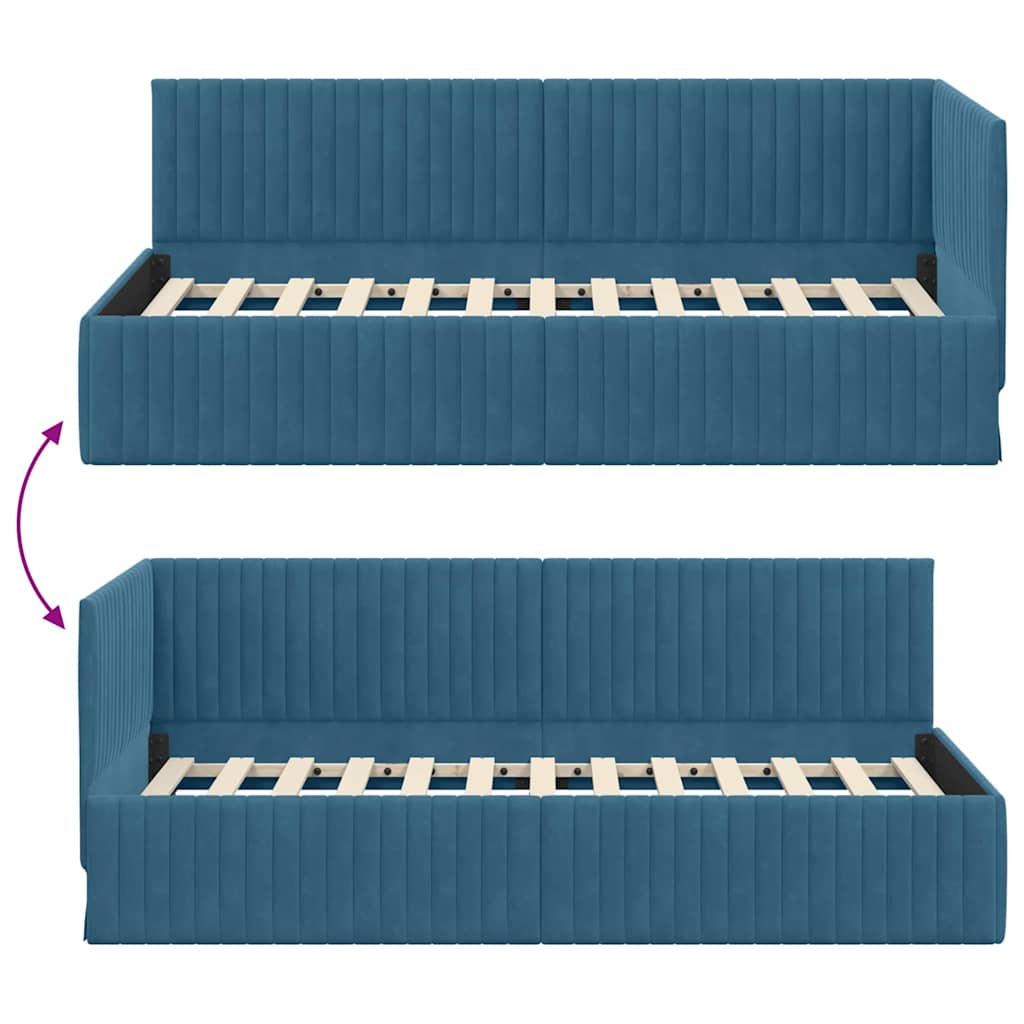 Eckbettgestell mit Kopfteil Blau 90 cm x 190 cm Samt
