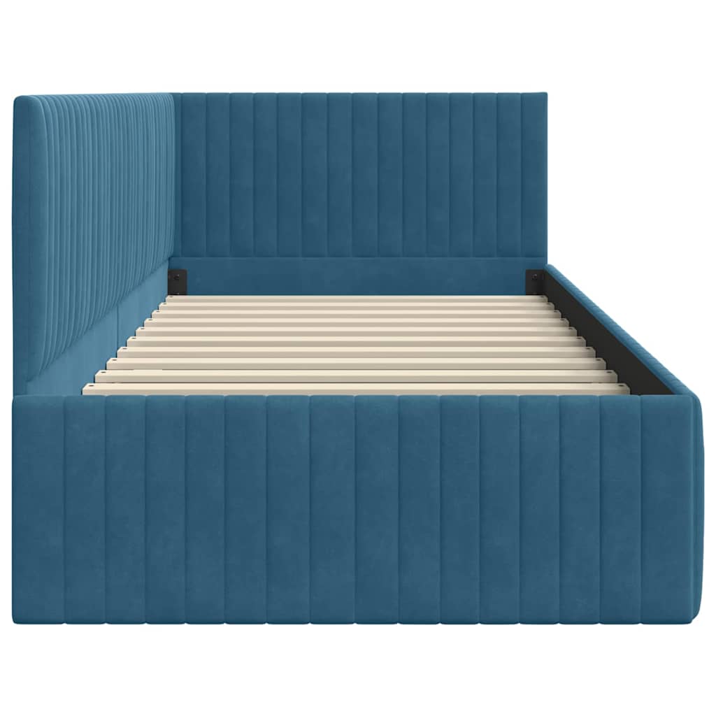 Eckbettgestell mit Kopfteil Blau 90 cm x 190 cm Samt